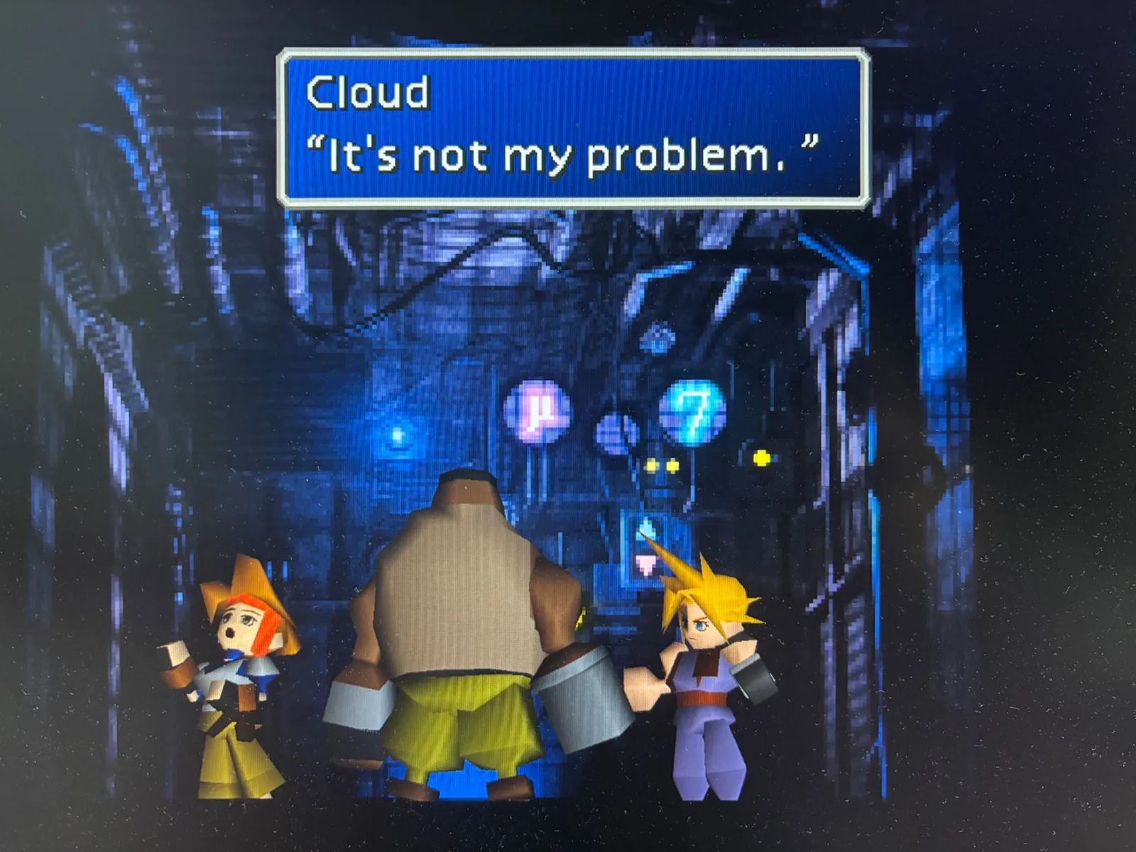 英語でプレイしているオリジナル版ファイナルファンタジーVIIのゲーム画面