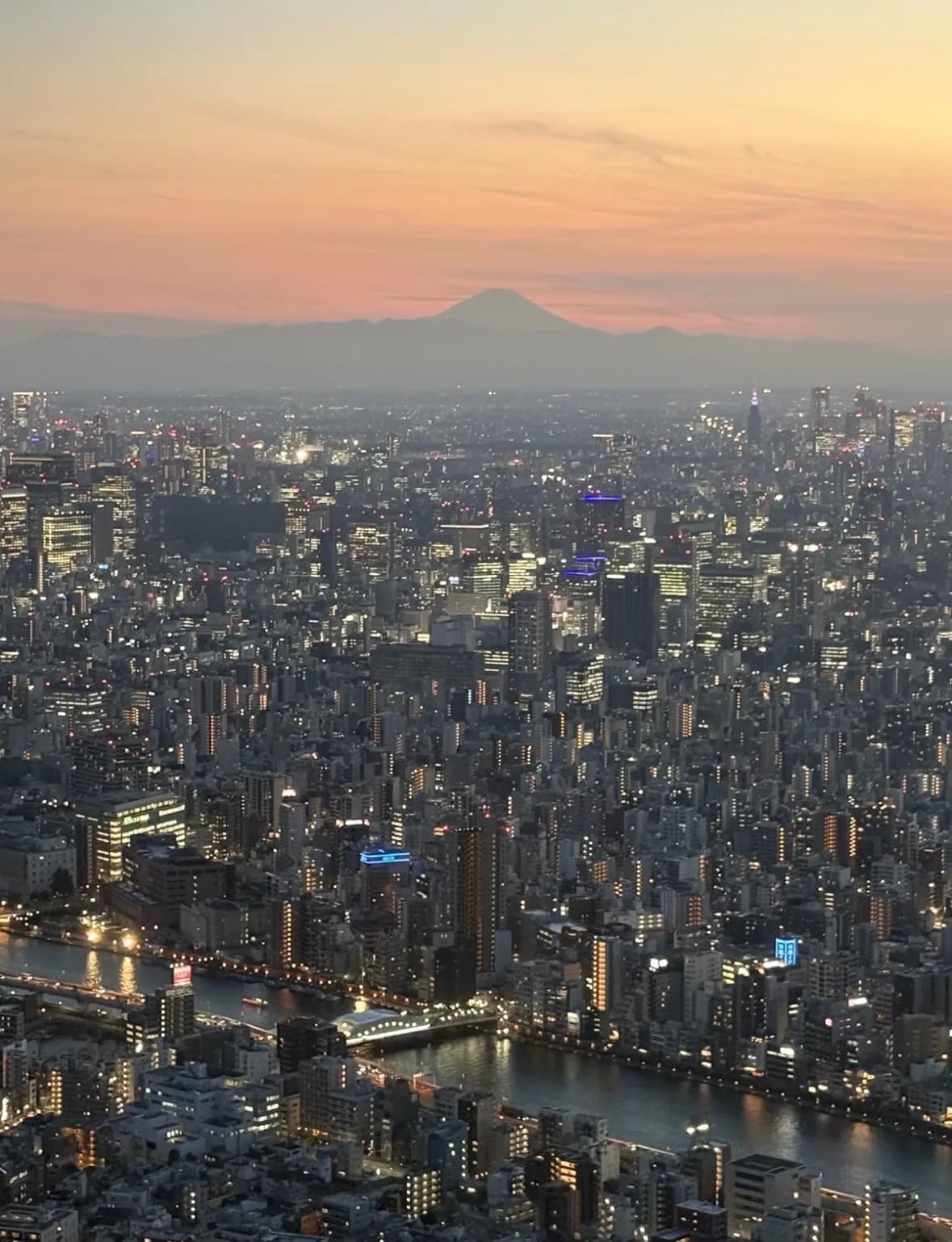 Mount Fuji photographed from Tokyo Skytree during a student’s trip to Japan