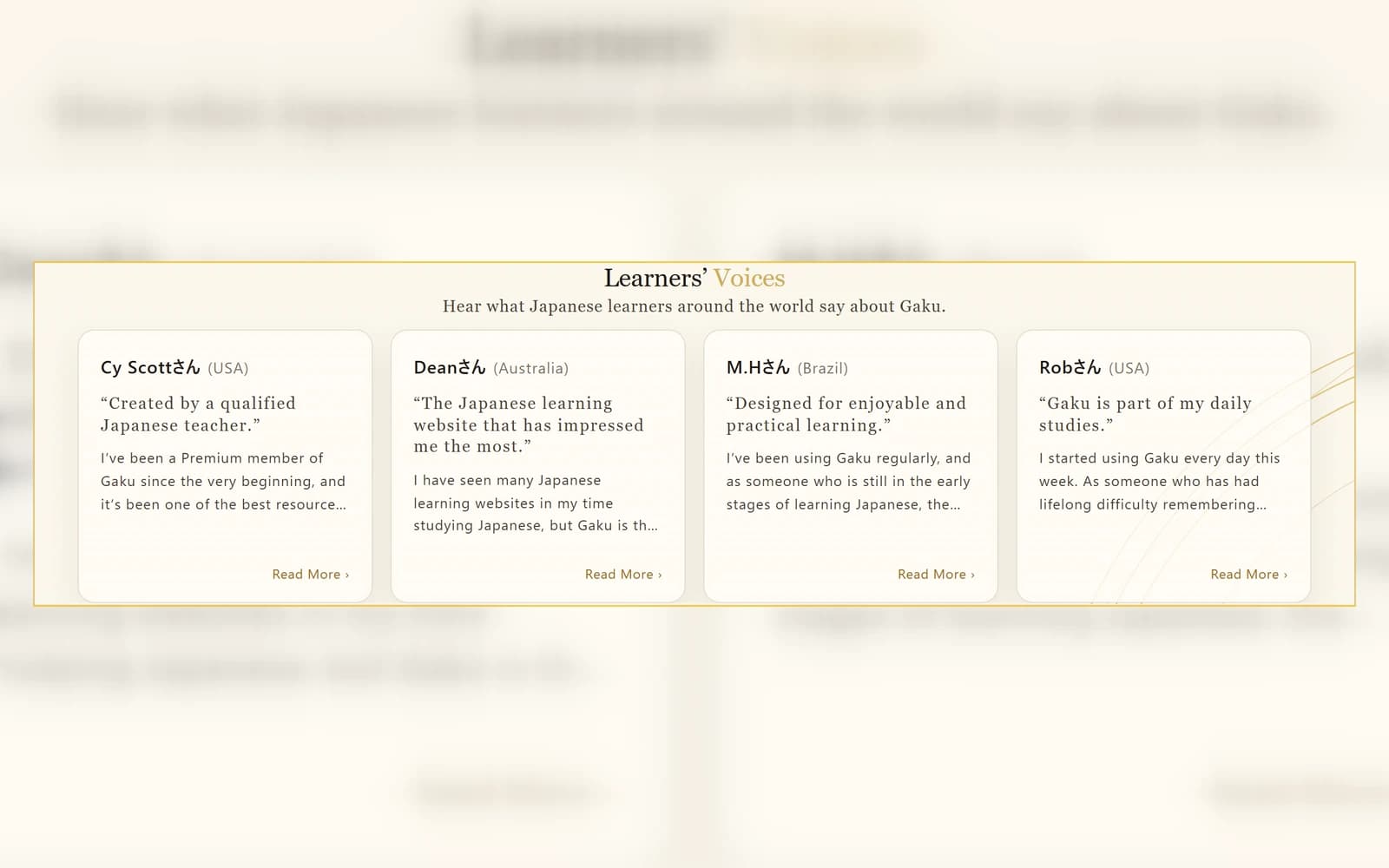 Learners’ Voices reviews from Japanese learners using Gaku
