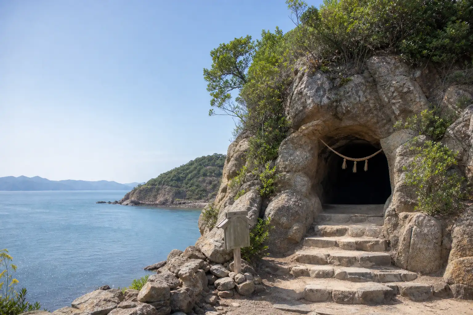 Learning image of a Seto Inland Sea island cave that suggests Onigashima folklore