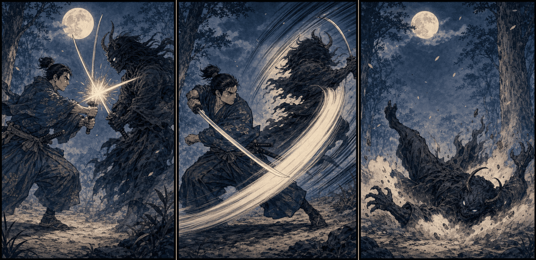 Samurai sword clash illustrating the Japanese onomatopoeia カキーン